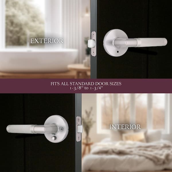 Woodcliff Satin Nickel Bed/Bath Privacy Door Handle with Rectangle Rose 4-Pack