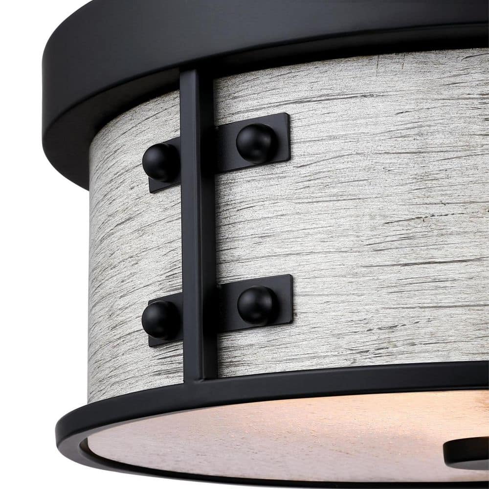 Matte Black and Antique Ash Drum Flush Mount Light