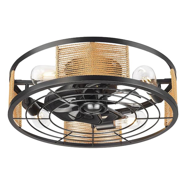 20 in. Indoor Black 100-240 V Low Profile Rattan Cage Ceiling Fan with Light