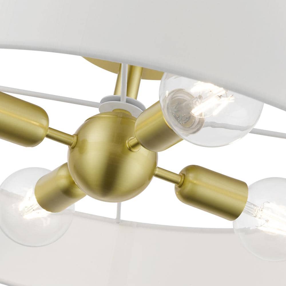 Satin Brass and White 4-Light Drum Semi-Flush Mount