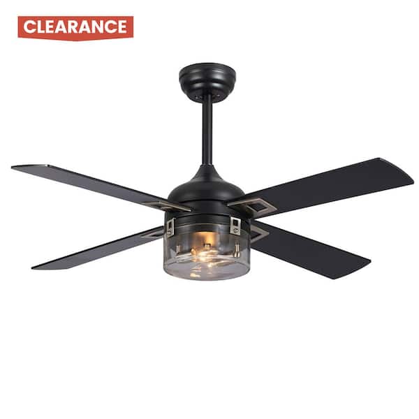 BANSA ROSE 48 Inch Black 4 Leaf Indoor Ceiling Fan Light AC Motor with Remote Control, Reversible Motor