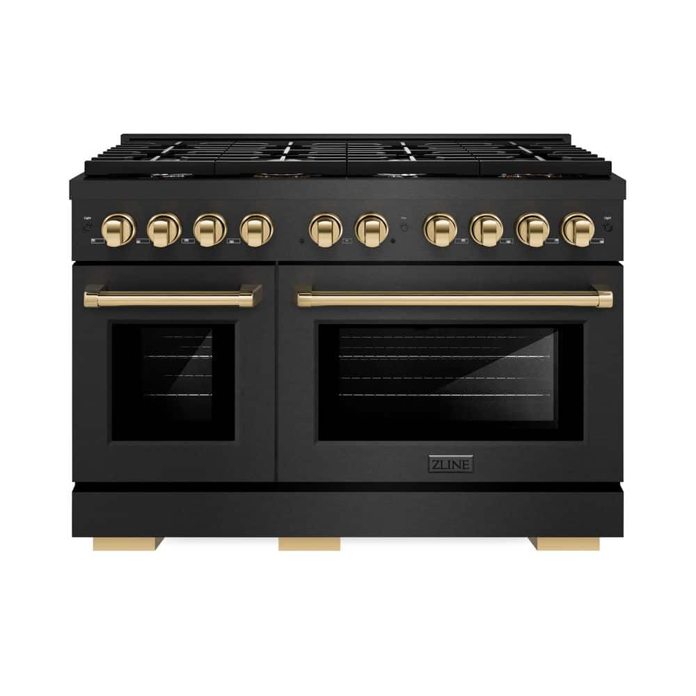Autograph 48 in. 6.7 cu. ft. Paramount Double Oven Gas Range with 8 Burner Cooktop in Black Satin and Gold Accents price history on PriceWatchPro