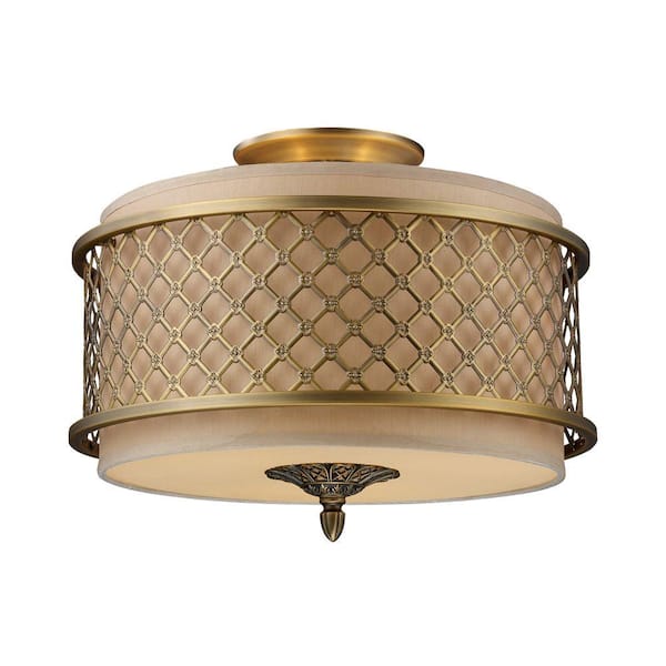 Titan Lighting Chester 3-Light Brushed Antique Brass Ceiling Semi-Flush Mount Light