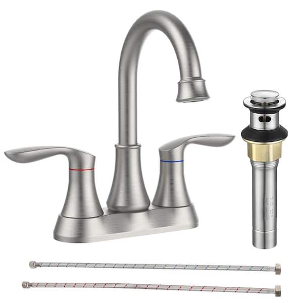Unbranded 4 in. Centerset 2-Handle Bathroom Faucet with Spot Defense and Drain Assembly in Brushed Nickel