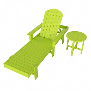 Altura 2-Piece Lime Classic Outdoor Patio Adjustable Back Adirondack Chaise Lounge Arm Chair and Round Side Table Set
