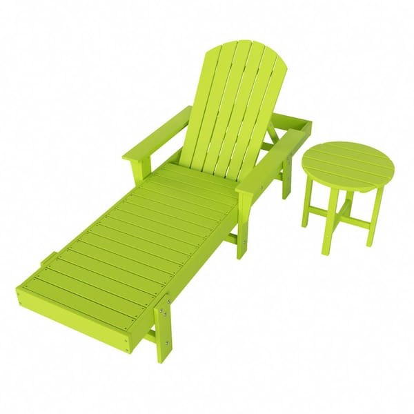 WESTIN OUTDOOR Altura 2-Piece Lime Classic Outdoor Patio Adjustable Back Adirondack Chaise Lounge Arm Chair and Round Side Table Set