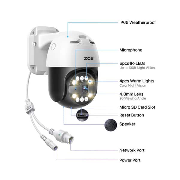 ZOSI Wired 5MP HD POE Outdoor Home Security Camera with 355° Pan