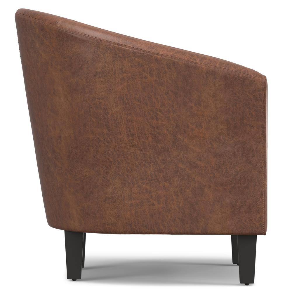 Austin 30" Distressed Saddle Brown Faux Leather Barrel Chair