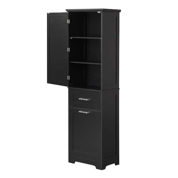20 in. W x 13 in. D x 68 in. H Black MDF Freestanding Linen Cabinet with Door and Drawers, Adjustable Shelf