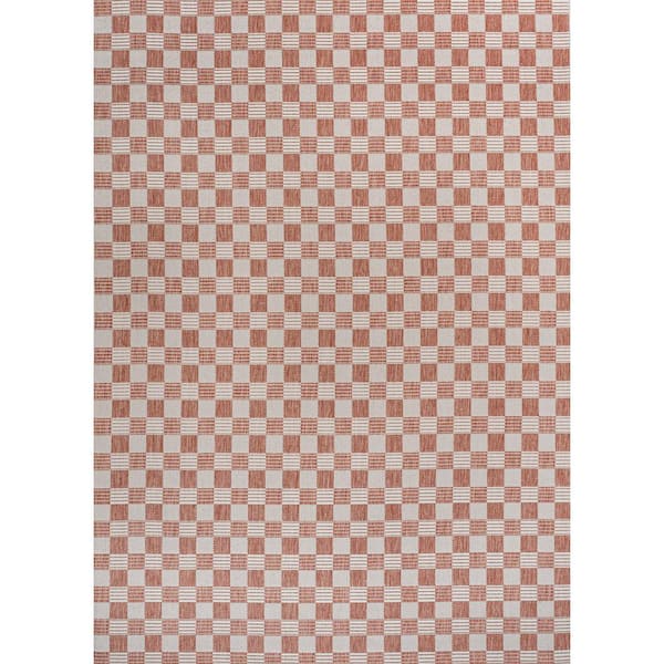Aimee Traditional Cottage Checkerboard Salmon/Cream 3 ft. x 5 ft. Indoor/Outdoor Area Rug
