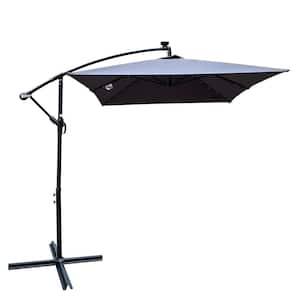 10 ft. Metal Cantilever Solar LED Outdoor Patio Umbrella in Anthracite