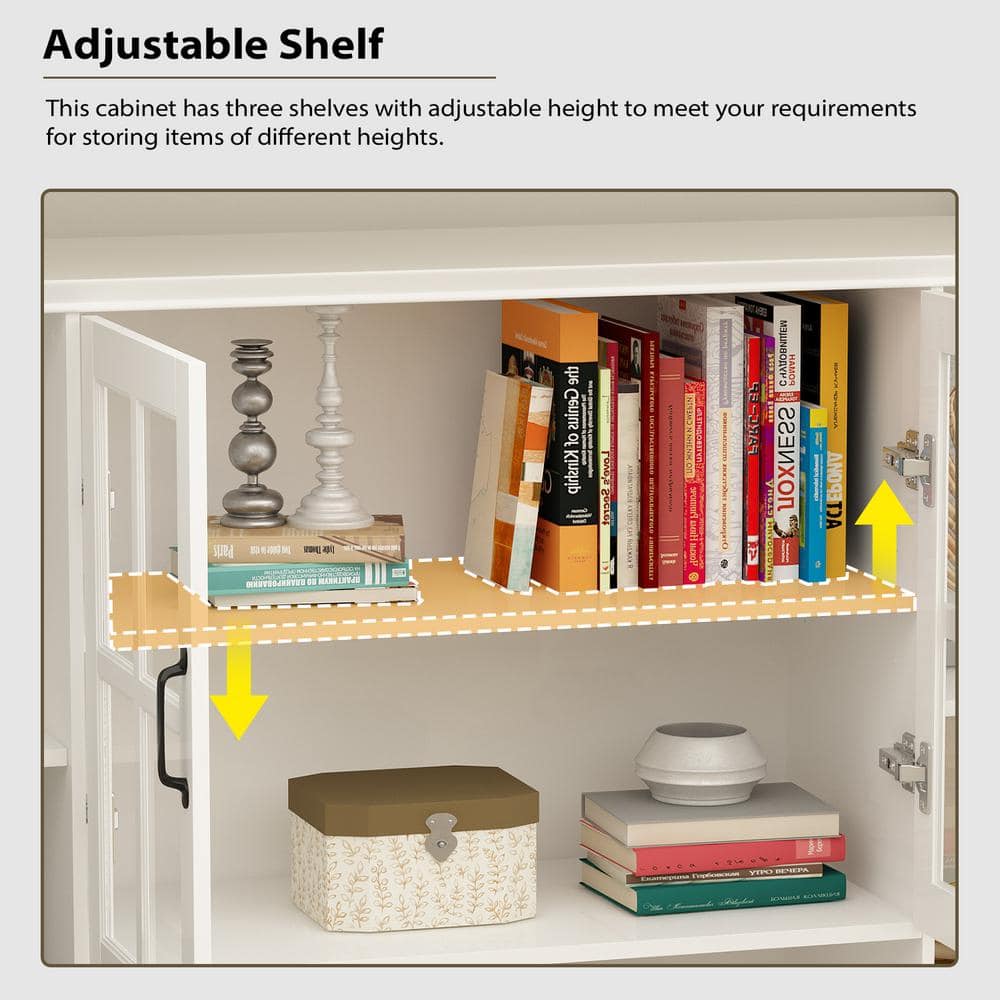White Gloss 78.7" Kitchen Pantry Cabinet with Glass Doors and Drawers