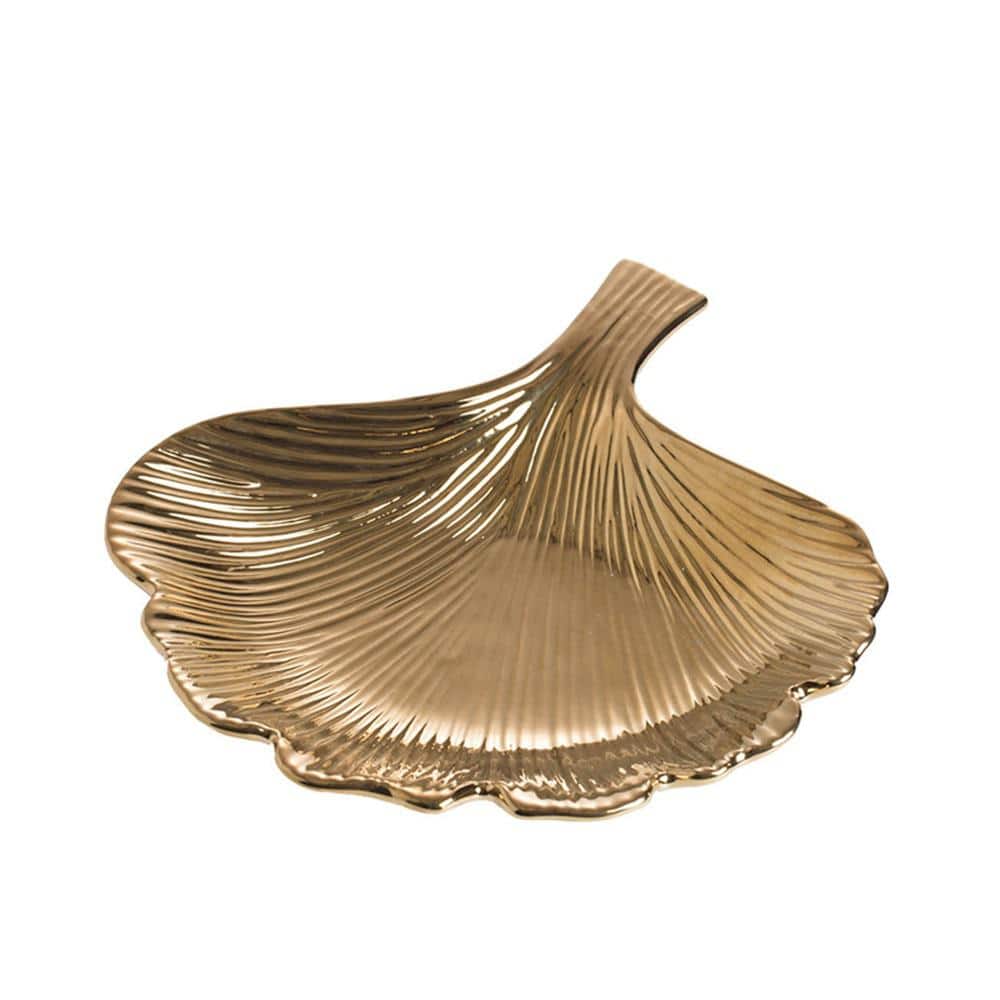 Small Polished Gold Ceramic Gingko Leaf Decorative Plate
