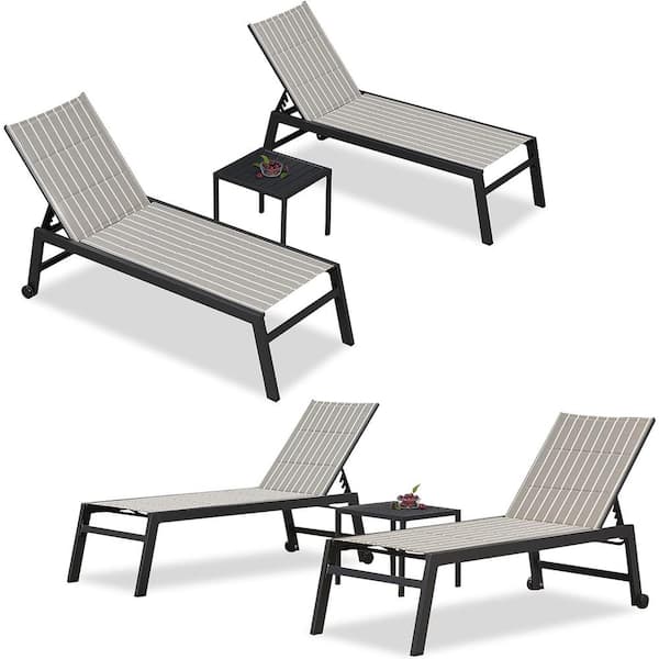 PURPLE LEAF 6-Pieces Aluminum Outdoor Chaise Lounge Patio Lounge Chair with Side Table and Wheels, Stripe