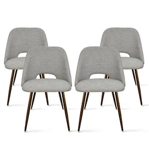 Upholstered Modern Cutout Back Dining Chair with Walnut Leg (Set of 4)