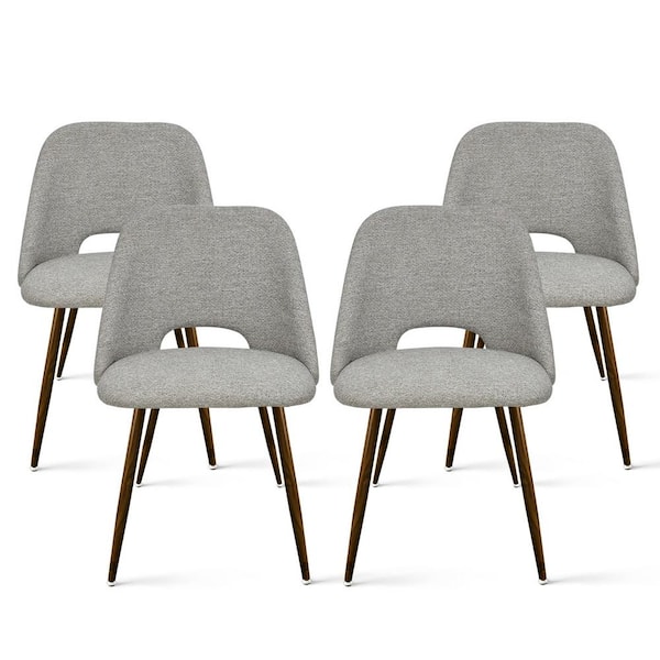 Elevens Upholstered Modern Cutout Back Dining Chair with Walnut Leg (Set of 4)