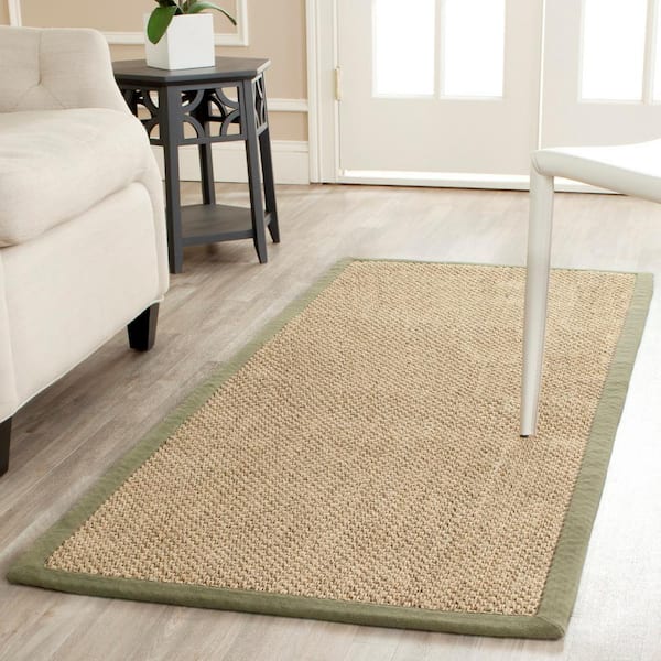 Natural Fiber Beige/Green 3 ft. x 6 ft. Border Runner Rug