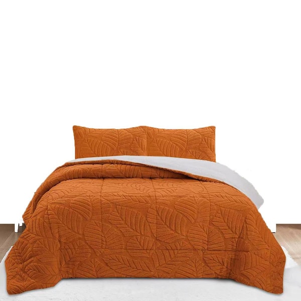 MEL 3-Pieces Golden Leaf Pattern Jacquard King Size Polyester Plush Comforter Set Warm