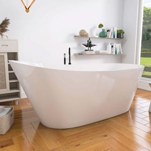 Baily 59 in. x 29in. Soaking Bathtub in Glossy White Acrylic Oval Slipper Flatbottom Freestanding Bathtub