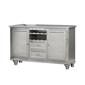 Silver Glass Top 18 in. Sideboard with 2-Doors