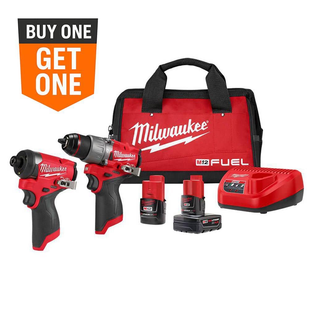 Milwaukee M12 FUEL 12-Volt Lithium-Ion Brushless Cordless Hammer Drill and Impact Driver Combo Kit w/2 Batteries and Bag (2-Tool) 3497-22