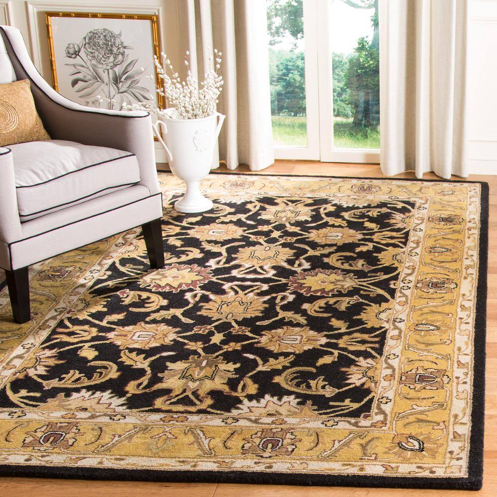 Classic Black and Gold Hand-Tufted Wool Area Rug 2'3" x 4'