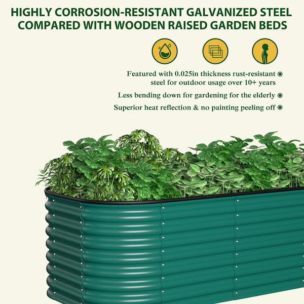 Green Galvanized Steel Raised Garden Bed 9-in-1 Planter Box Outdoor, 72 in. L x 36 in. W x 24 in. H