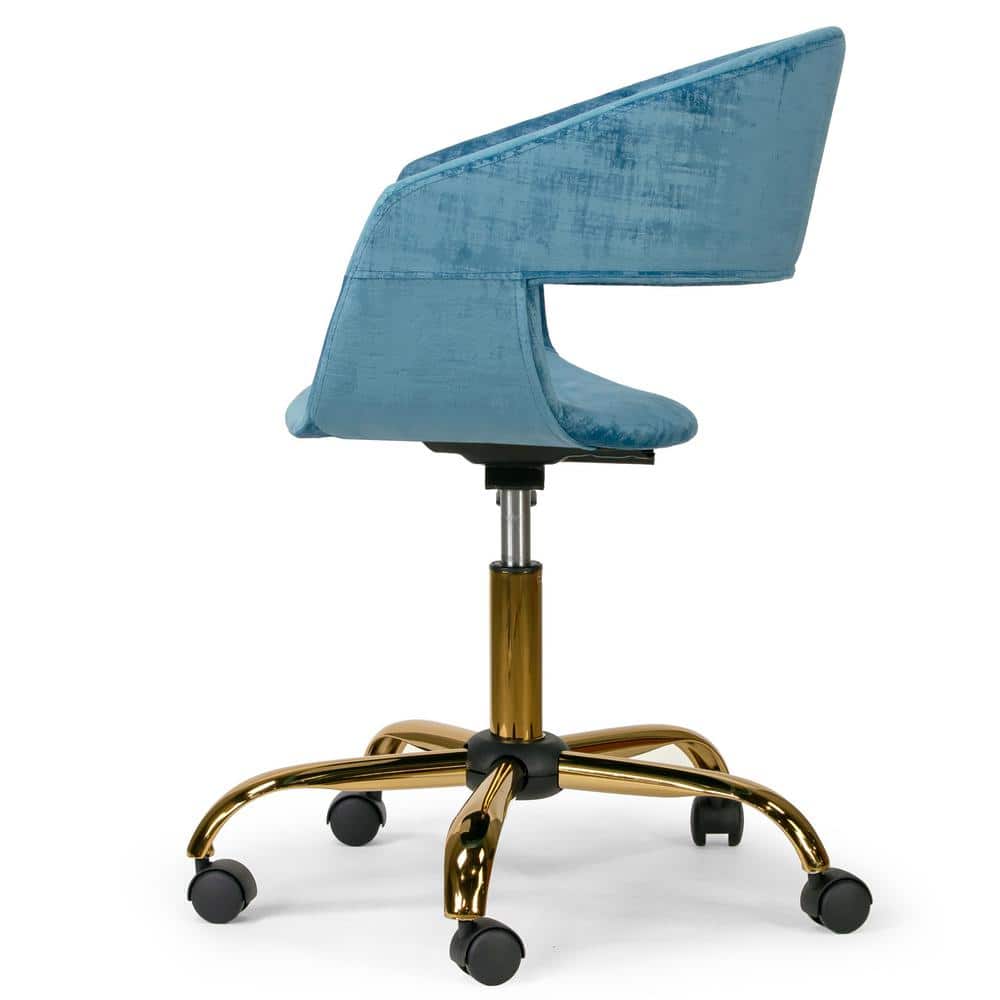 Turquoise Velvet Swivel Office Chair with Gold Base