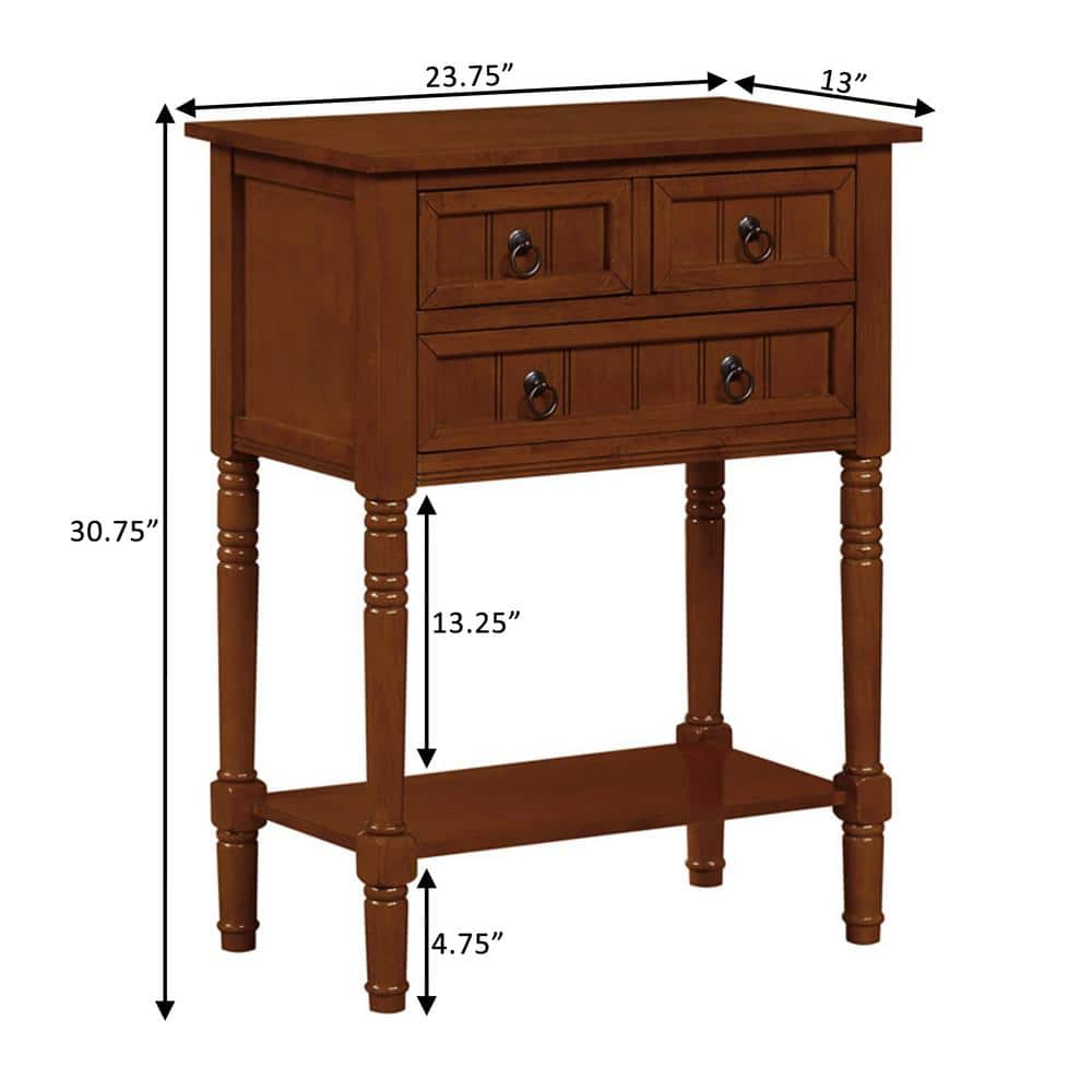 Elegant Cherry Wood Rectangular Hall Table with Storage Shelf and 3 Drawers