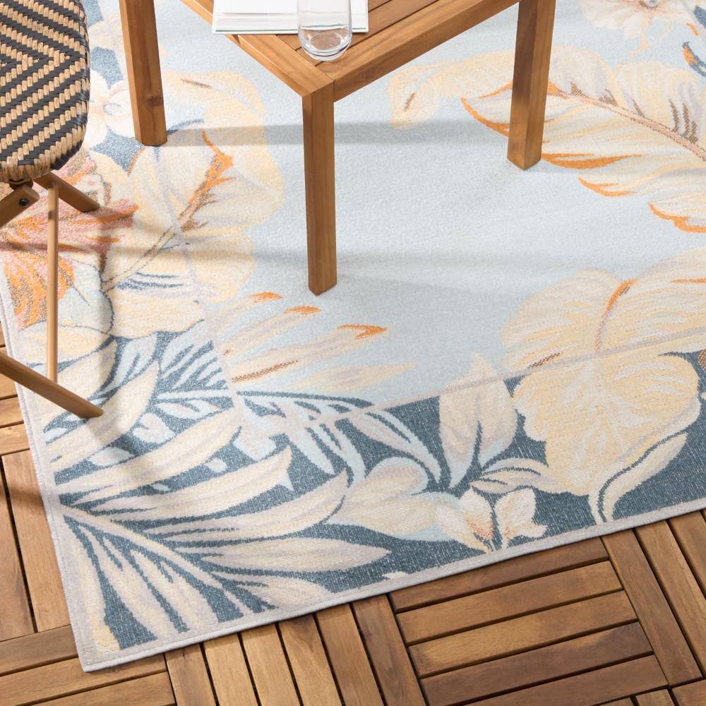 Bimini Blooming Border Blue/Grey/Coral Rectangular Synthetic Area Rug