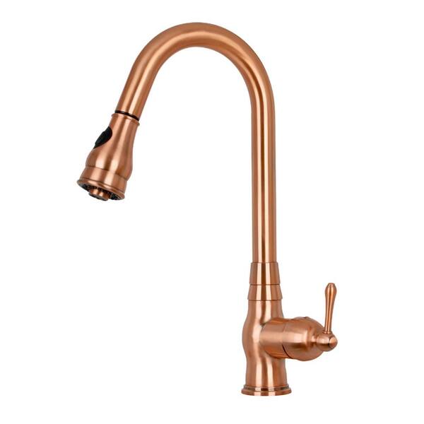 Akicon Single-Handle Pull-Down Sprayer Kitchen Faucet in Copper