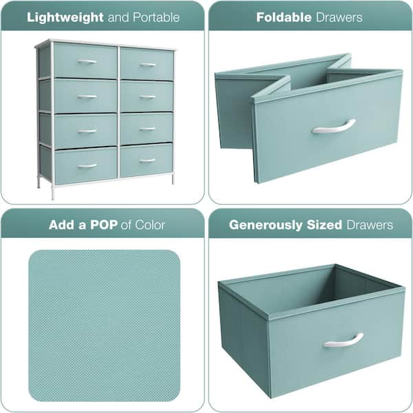 Sorbus 8-Drawer Aqua Dresser Steel Frame Wood Top Easy Pull