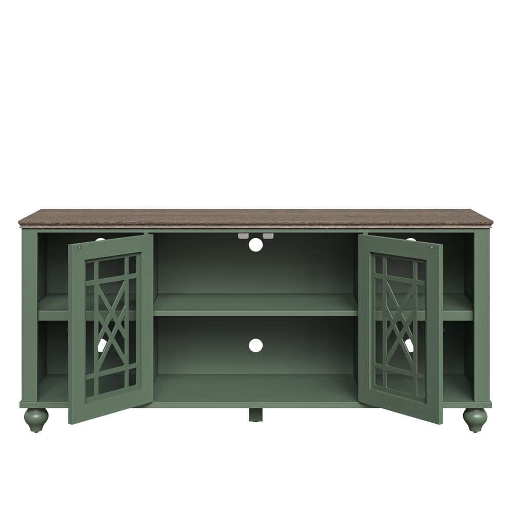Festivo Green 60" Oak Vintage TV Stand with Carved Doors
