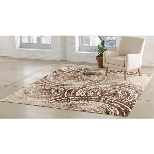Spiral Medallion 3 ft. x 5 ft. Ivory/Brown Geometric Area Rug