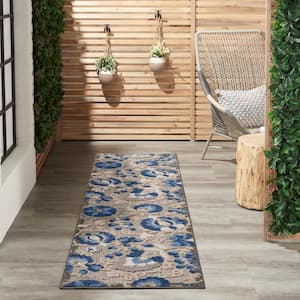 Aloha Blue 2 ft. x 8 ft. Kitchen Runner Floral Modern Indoor/Outdoor Patio Area Rug