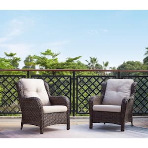 Carolina Brown Wicker Patio Outdoor Chair with Beige Cushions (2-Pack)