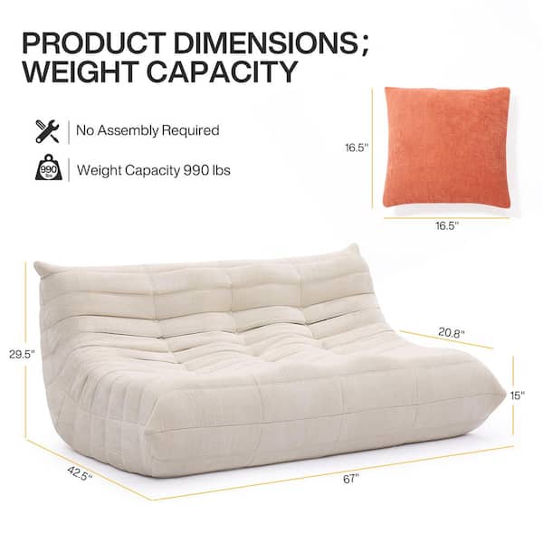 BYBLIGHT 70 in. W Armless Polyester Lazy Floor Togo Curved Sofa in Beige High Density Foam Giant Bean Bag Couch with 3 Pillows BB HL0129YF 1
