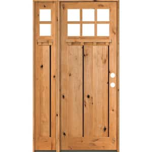 56 in. x 96 in. Craftsman Alder Left-Hand 6 Lite Clear Glass Clear Stain Wood Prehung Front Door/Left Sidelite with DS