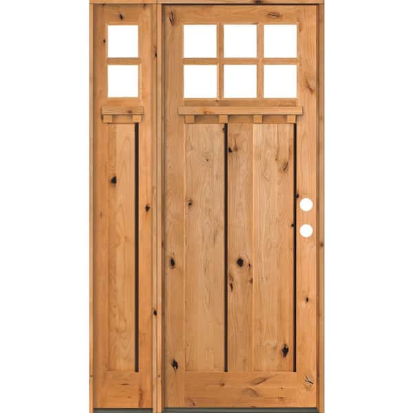 Krosswood Doors 56 in. x 96 in. Craftsman Alder Left-Hand 6 Lite Clear Glass Clear Stain Wood Prehung Front Door/Left Sidelite with DS