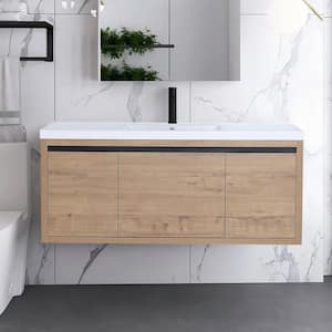 Modern 47.6 in. W x 18.3 in. D x 21.3 in. H Floating Bath Vanity in California Walnut with White Resin Top