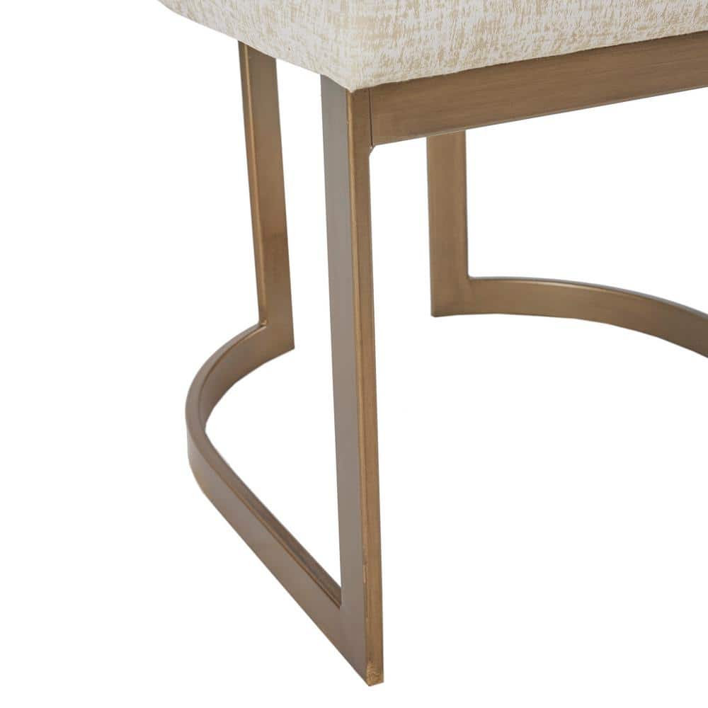 Cream Upholstered Parsons Dining Chairs with Antique Gold Metal Frame, Set of 2