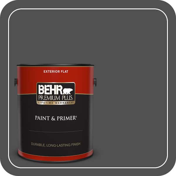BEHR PREMIUM PLUS 1 gal. #N460-7 Space Black Flat Exterior Paint & Primer
