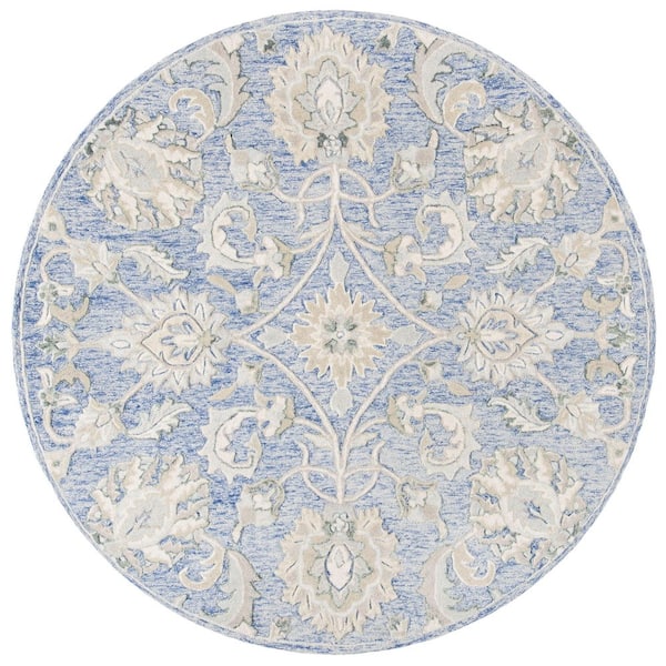 SAFAVIEH Glamour Blue/Beige 6 ft. x 6 ft. Border Floral Round Area Rug ...