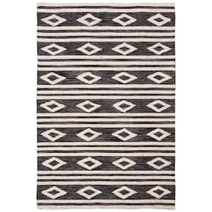 Micro-Loop Charcoal/Ivory 4 ft. x 6 ft. Striped Diamonds Area Rug