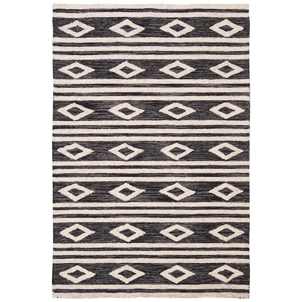 SAFAVIEH Micro-Loop Charcoal/Ivory 4 ft. x 6 ft. Striped Diamonds Area Rug