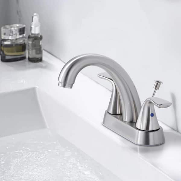 4 in. Centerset Double Handle Bathroom Faucet with Drain Kit Included in Brushed Nickel