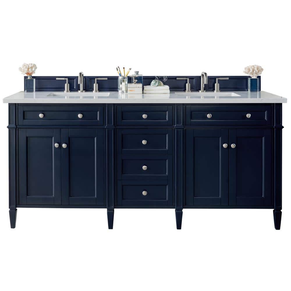 James Martin Vanities Brittany 72.0 in. W x 23.5 in. D x 34 in. H Bathroom Vanity in Victory Blue with White Zeus Quartz Top -  650-V72-VBL-3WZ