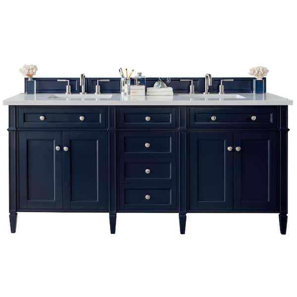 James Martin Vanities Brittany 72.0 in. W x 23.5 in. D x 34 in. H Bathroom Vanity in Victory Blue with White Zeus Quartz Top