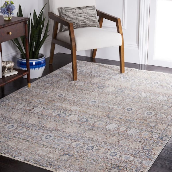 Princeton 9 ft. x 13 ft. Ivory/Blue Distressed Floral Area Rug