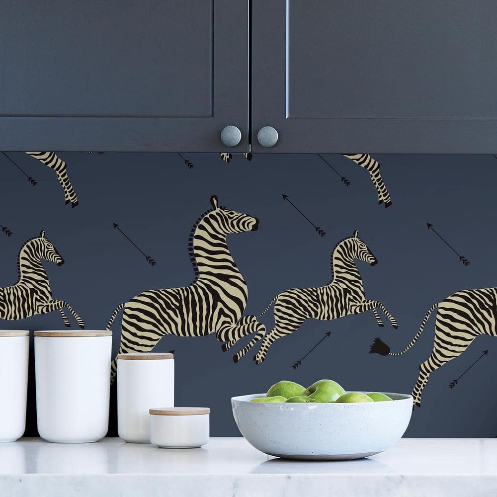 Denim Blue Zebra Safari Self-Adhesive Vinyl Wallpaper